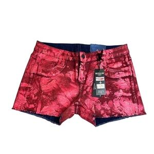 BLEULAB red crackle foil 5 pocket reversible short shorts NWT 28